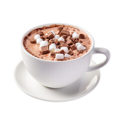 ceramic mug filled with hot chocolate with marshmallows isolated on transparent background Remove png, Clipping Path, pen tool