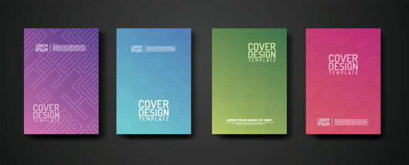 Poster - set cover Design template with geometric lines textured pattern background and dynamic gradation color