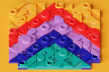 Poster - Geometric composition with different shapes. Dynamic set of realistic tori, rings, tubes. Modern background for product design show in multicolored color. 3d render illustration.