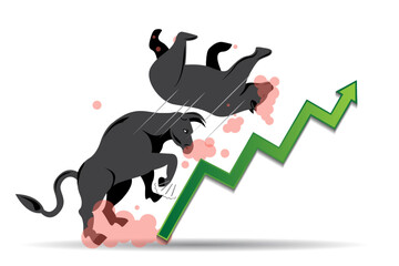 Wall Mural - stock market up bear and bull fight vector