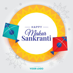 Canvas Print - makar sankranti greeting with mandala designs and kite vector