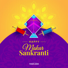 Wall Mural - makar sankranti greeting with kite and string spool festive background vector