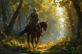 Fototapeta Dziecięca - forest horse knight illustration