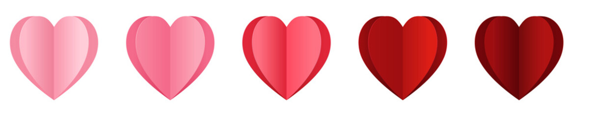 Aufkleber - Set of pink and red gradient papercut hearts isolated on white background. Vector illustration. Paper cut heart decorations. Love symbols for Happy Mother's or Valentine's Day greeting card design.