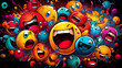 © L.S. - Funny absurd smileys silly looking and laughing in a comic way.