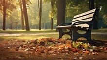 Wodden Park Bench In Quiet Autumn