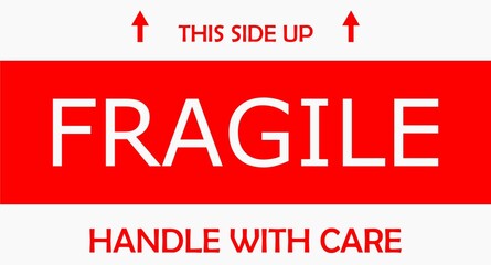 Sticker - Fragile sticker with arrows and text in red color