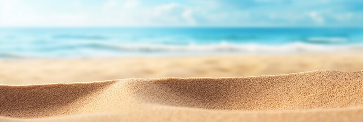 Wall Mural - Close-up of sand with blurred ocean sky background on a summer day