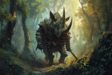 Fototapeta  - illustration of the rhinoceros knight guarding the forest