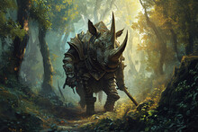 Illustration Of The Rhinoceros Knight Guarding The Forest