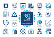 © Genestro - Predictive Analytics icon set. Machine Learning, Data Mining, Statistics, Opportunities, Prediction, Analysis, Algorithm, Artificial Intelligence. Duotone color solid icons
