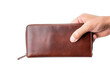Open cash finance empty brown purse wallet money business leather
