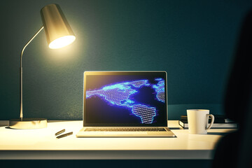 Leinwandbilder - Modern computer monitor with America map, research and strategy concept. 3D Rendering