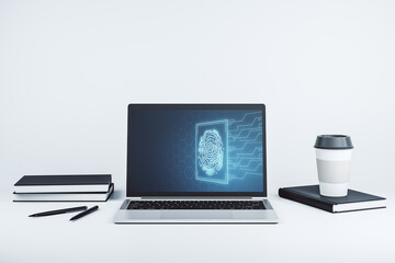 Aufkleber - Modern computer monitor with abstract creative fingerprint hologram, research and development concept. 3D Rendering