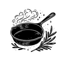 Cast Iron Skillet Hand Drawn Vector Graphic Asset