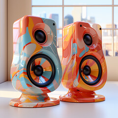 Aufkleber -  Speakers icon in artistic strokes against a pastel canvas, ideal for creative and design-oriented businesses.