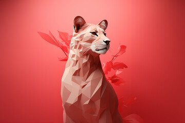 Poster - Cougar icon, featuring a sleek and stylish Cougar profile against a pale coral background. This design offers a modern and sophisticated touch, suitable for contemporary branding.