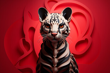Poster - Ocelot icon, featuring a sleek and stylish Ocelot profile against a pale coral background. This design offers a modern and sophisticated touch, suitable for contemporary branding.
