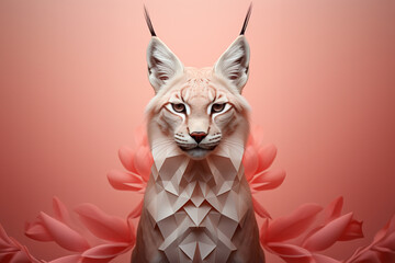 Poster - Bobcat icon, featuring a sleek and stylish Bobcat profile against a pale coral background. This design offers a modern and sophisticated touch, suitable for contemporary branding.