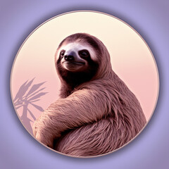 Poster - Sloth icon in silhouette, gracefully standing against a serene pastel lavender background, exuding elegance and charm. Ideal for nature-themed designs and advertisements.