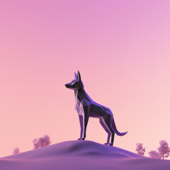 Poster -  Dingo icon in silhouette, gracefully standing against a serene pastel lavender background, exuding elegance and charm. Ideal for nature-themed designs and advertisements.