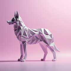 Poster - Wolf icon in silhouette, gracefully standing against a serene pastel lavender background, exuding elegance and charm. Ideal for nature-themed designs and advertisements.