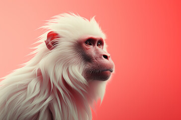 Poster - A minimalist  Macaque icon, featuring a sleek and stylish Macaque profile against a pale coral background. This design offers a modern and sophisticated touch, suitable for contemporary branding.