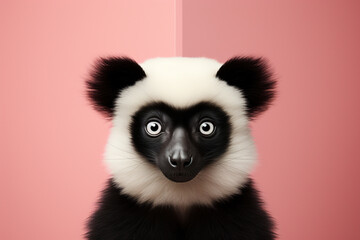 Poster - A minimalist Indri icon, featuring a sleek and stylish Indri profile against a pale coral background. This design offers a modern and sophisticated touch, suitable for contemporary branding.