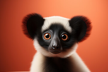 Poster - A minimalist  Indri icon, featuring a sleek and stylish Indri profile against a pale coral background. This design offers a modern and sophisticated touch, suitable for contemporary branding.
