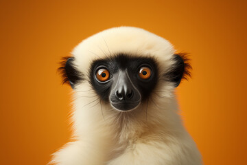Leinwandbilder - A minimalist  Sifaka icon, featuring a sleek and stylish Sifaka profile against a pale coral background. This design offers a modern and sophisticated touch, suitable for contemporary branding.