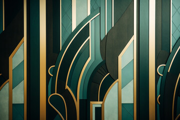 Poster - Art Deco-inspired shapes and patterns in an abstract arrangement, offering a touch of timeless elegance to your wallpaper.