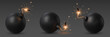 Realistic bomb with burning fuse. Isolated 3d vector explosive military tnt weapon, volatile device that poses imminent danger, set to detonate upon reaching the wick end, causing destruction or harm