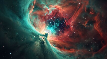 Wall Mural - Red and green image of a nebula