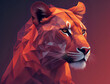 roter Kopf einer Löwin mit abstraktem Hals
