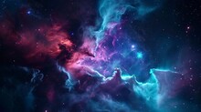 Picture Shows A Blue Nebula In Space, Vibrant Coloration