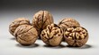 A handful of shelled walnuts against a white background. generative AI