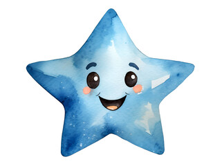 Wall Mural - Watercolor funny blue star isolated.