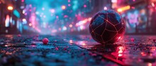 Futuristic Neon Sports Ball Poster Gaming Concept