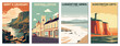 Vintage Travel Posters Set: Giant's Causeway, Ireland, Hunstanton Cliffs, Norfolk, Luskentyre Sands, Isle of Harris, Northallerton, Yorkshire - Vector Art for Famous Tourist Destinations