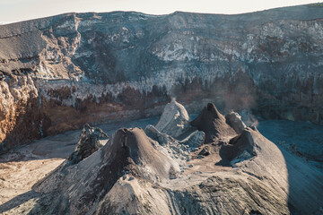 Scenic view of the volcanic crater - the ash pit of Mount Ol Doinyo Lengai in Tanzania