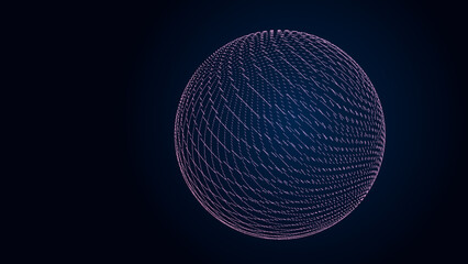 Fototapete - Futuristic twisted sphere made of lines and dots. Technological background. Data transmission network. 3D rendering.