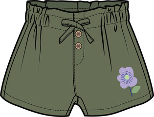 Wall Mural - KID GIRLS BOTTOM WEAR SHORT WITH FLOWER PRINT VECTOR ILLUSTRATION