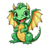 Fototapeta Dinusie - A cute and funny baby dragon in cartoon style.