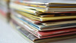 Stack of colorful magazines.