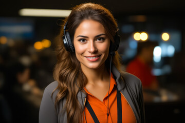 Sticker - Woman wearing headphones and smiling at the camera.