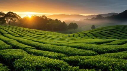 Golden Hour Scenery of the Tea Plantation