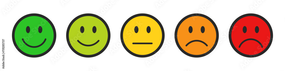 Rating emojis set in different colors with black outline. Feedback ...