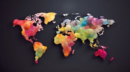 Poster - Low poly multicolored world map. AI generative.