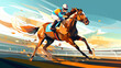 Vector Of Jockey On Horse, Champion Horse Is Doing Exercise, Jockey on racing horse. Sport. Champion. Hippodrome. Racetrack. Equestrian. Derby. Speed. Generative Ai.  