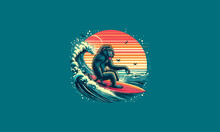 Monkey Playing Surfing On Sea Vector Artwork Design